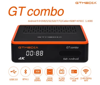 GTMEDIA UUS Android TV BOX GT Combo Android 9.0+DVB-S2X/T2/C Maapealse Satelliit-TV Vastuvõtja Dekoodri/ Google Smart Set Top Box