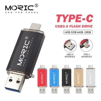 Moric 3.0 Type-C pendrive 128GB 64GB USB Flash Drive USB 3.0 High Speed 32GB 16GB Tüüp-C 3.0 TypeC Telefonid Tegelik pädevus