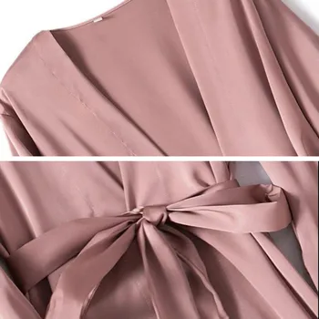 Naiste sexy silk nightgowns roosa triip mugav Daamid hommikumantel nightgowns rüü nightdress koos vööga pehme пижама женская M*