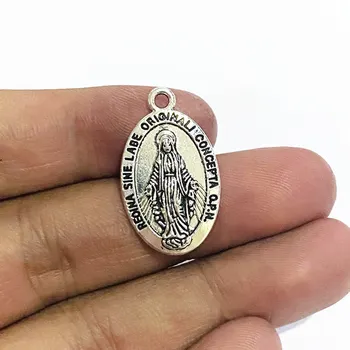 4tk 27x16mm Võlu Maria Medal Katoliiklik Katoliku Kingitus Neitsi Maarja Püha Südame Amulett Medal Rinnal Medal Hõbedane Värv Ripatsid