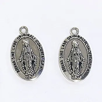 4tk 27x16mm Võlu Maria Medal Katoliiklik Katoliku Kingitus Neitsi Maarja Püha Südame Amulett Medal Rinnal Medal Hõbedane Värv Ripatsid