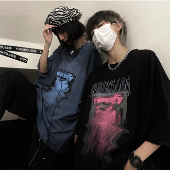 Hip-Hop Topelt Shadow Mustrit Paar Riided Haldjas Grunge Harajuku Kpop Mõõdus t-Särgid korea Fashion Emo Grunge Naise Top