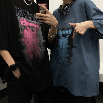 Hip-Hop Topelt Shadow Mustrit Paar Riided Haldjas Grunge Harajuku Kpop Mõõdus t-Särgid korea Fashion Emo Grunge Naise Top