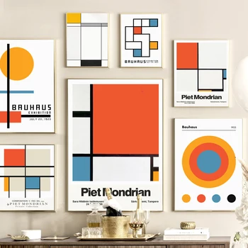 Bauhaus Piet Mondrian Geomeetriline Seina Art Lõuend Maali Nordic Plakatid Ja Pildid Seina Pildid Elutuba Kaasaegse Decor