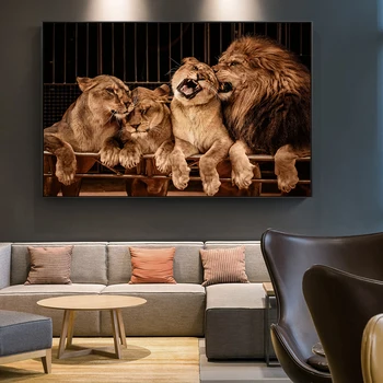 Realist, Lõvid Lõuend Maalid Seinale Plakatid Ja Pildid Lõvi Paar Seina Art Loomade Lõuend Pildid elutoa Seina