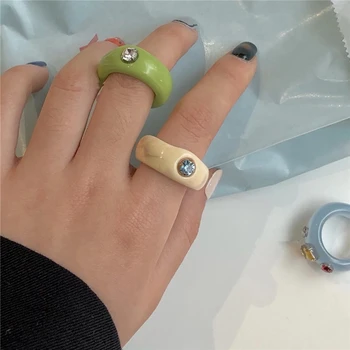 AOMU Uus Mood Mininalist Candy Värvi Ring Crystal Suvel Armas Geomeetriline Ring Vaik Rõngad, Naised, Tüdrukud, Pidu Ehted