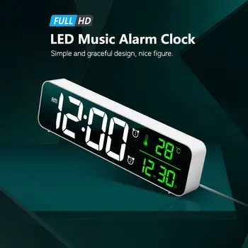 Muusika Äratuskell LED digitaalkell 2 Häired hääljuhtimine Kordus näidik Reloj Despertador Digital USB Kaabel