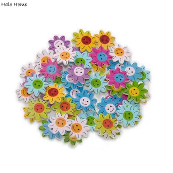 50tk Sun Flower Cartoon Puidust Laastud Scrapbooking Kaunistustest Festival Pulm Kodu Poole Käsitöö Decor Tarvikud 18mm