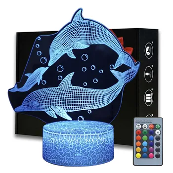 3D illusioon Dolphin Pere laualamp Liigutav LED Night Light Kodus Ruumi Loomade Lampen Teenetemärgi Loominguline Tabel Lambid Kingitus