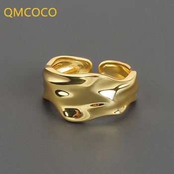 QMCOCO 925 Hõbe Lihtne ClassicIrregular Tekstuur Lai Ring Vintage Design Avatud Reguleeritav Naised Mehe Poole Ehted Kingitused