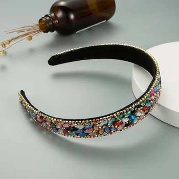 Luksus Barokk Sädelevat Polsterdatud Kive Peapaelad Full Crystal Õhuke Lai Hairbands Pea Hoop Naiste Peakatted Juuste Aksessuaarid