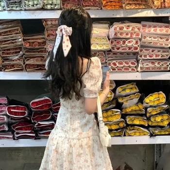 Suvel Elegantne Kawaii Lilleline Kleit Naiste Prindi Korea Magus Armas Partei Mini Kleit Puhvis Varrukad Päris Haldjas Suvel Sundress 2021