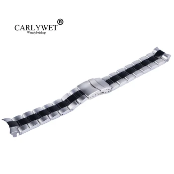 CARLYWET 22mm Kiip Must Roostevabast Terasest Randmele Käekella bänd Asendamine Metallist Watchband Käevõru Double Push Pannal Seiko