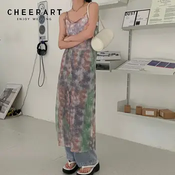 CHEERART Lipsu Värvi Silmadega Maxi Õhuke Tõsta Kleit Naistele 2021 Suvel Spagetid Rihm Läbi Näha Pikk Kleit Disainer