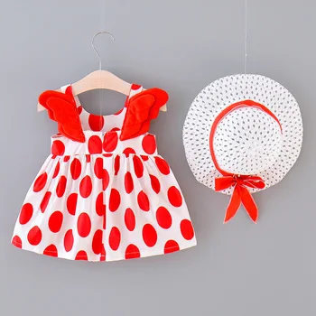 2021 Uusi Suvel Kleidid Vabaaja Armas Imiku Lapsed, Beebi Tüdrukud Dot Varrukateta Väike Tiivad Riided Printsess Pool Kleit + Päike Müts
