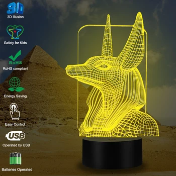 VCity Vana-Egiptuse Anubis 3D Lamp Abstraktse Akrüül Lamparas USB LED Illusioon Nightlight Touch Base Puhkus Kingitus Kodu Kaunistamiseks