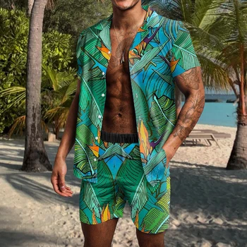 Uus Havai Meeste Trükitud Sobiks Lühikeste varrukatega Suvine Vabaaja Lilleline Särk Beach Kaks rõivakomplekti 2021 Uus Mood Meeste Ülikond S-4XL
