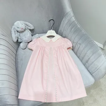 Eelmüügist aprill 15 Magus roosa tüdruku kleit valge rafineeritud tikandid nukk krae kleit suvel daami riideid