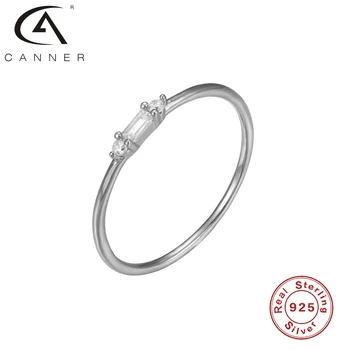 CANNER-sõrmustes Naiste jaoks Lihtne Ümmargune Helmed-Ruut Tsirkoon, Lady, Girl Ringi Bänd 925 Sterling Silver Ring Bague Ringi, Jewerly