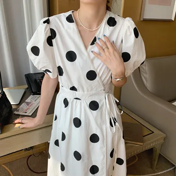 Välismaalase Kitty Uus Polka Dots V-Kaeluse Streetwear Femme 2021 Kõik Mängu Kuum Printsess Vabaaja Suvel Vintage Magus Pikad Kleidid Vestidos
