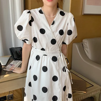 Välismaalase Kitty Uus Polka Dots V-Kaeluse Streetwear Femme 2021 Kõik Mängu Kuum Printsess Vabaaja Suvel Vintage Magus Pikad Kleidid Vestidos