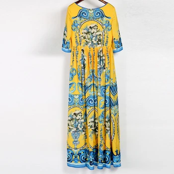 2021 primavera naiste maxi pikad kleidid sinine ja valge portselan trükitud beach kleit kvaliteedi raja xxl kleit