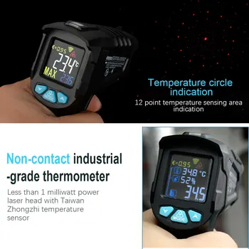 -50~800℃ Mitte-kontakt IR Laser Pyrometer Hygrometer Tööstus-Digitaalne Infrapuna Termomeeter Infrarojo LCD Temperatuuri Meetri Näidik