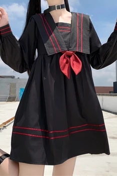 Jaapani JK Ühtne Kolledži Stiilis Tume Retro Madrus Krae ja Pikkade varrukatega Õpilane Kleit 020 kawaii riided magus lolita kleit