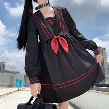 Jaapani JK Ühtne Kolledži Stiilis Tume Retro Madrus Krae ja Pikkade varrukatega Õpilane Kleit 020 kawaii riided magus lolita kleit