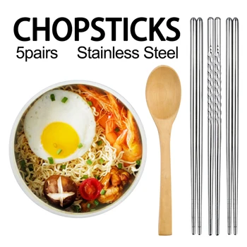 5 Paari Roostevabast Terasest) Ruudu-Chopsticks Hiina Stiilne Terve, Kerge Kaal Hiina Söögipulgad Metallist Non-slip Disain Köök