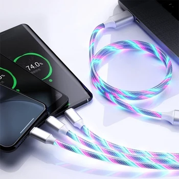 3 in 1 Voolav Valgus Laadimiseks Micro Kaabel iPhone 11Pro max Samsung Huawei Xiaomi Kiire Laadimine USB Type-C Äike Data Juhe