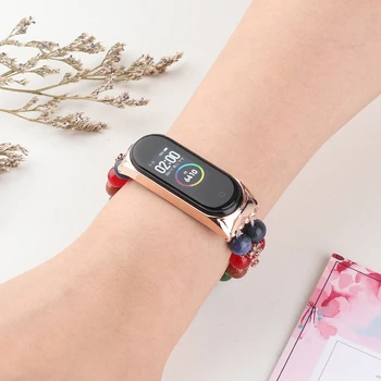 Tšakrad Beaded Ehted Rihma Xiaomi Mi Band 5 4 3 Käevõru NFC Smart Watch Värvikas Käepaela Asendamine Tervendav Jooga Kivi