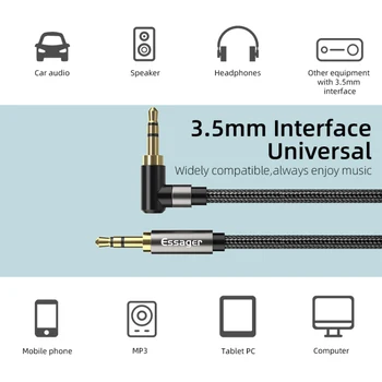 Essager Audio Cable Jack 3,5 mm Isane Mees Kõlari Juhe 90Degree Õige Nurga all AUX Kaabel Xiaomi Kõrvaklappide Pikendus Juhe Line