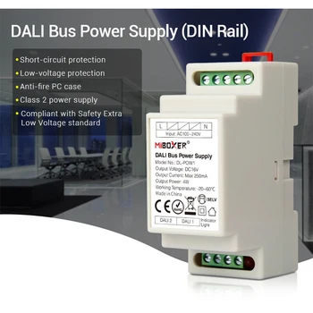 Miboxer DALI Bussi Toide (DIN Rail) DL-POW1 Lühikese-Circuit / Short-Pinge Kaitse Klass 2 Toide DALI RGB-CCT