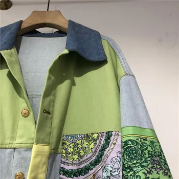 Streetwear Trükitud Õmblemine Denim Mantel Naistele Kevad 2021 Uus Kontrastset Värvi Teksad, Jope Mood Vabaaja Lahti Ülevalt
