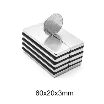 1/2/5/10/15TK 60x20x3 Blokeerida Võimas Magnet, Paksus 20mm magnet käsitöö 60x20x3mm Tugevate püsimagnetitega leht 60*20*3 mm