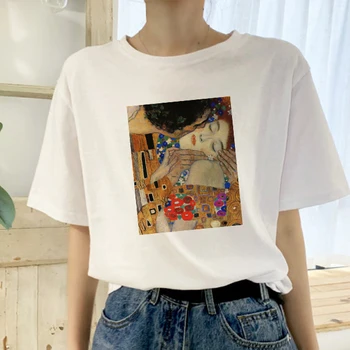 Lady Fashion t-särk Kiss Gustav Klimt trükkimine T-särgi suvel uus kapuutsiga Harajuku liiga loose naiste top casual