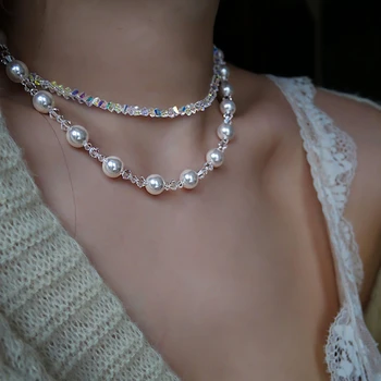 MENGJIQIAO korea Elegantne Pearl Tsirkoon Choker Kaelakee, Naised, Daamid Mood Sinine Waterdrop Crystal Collares Ehted