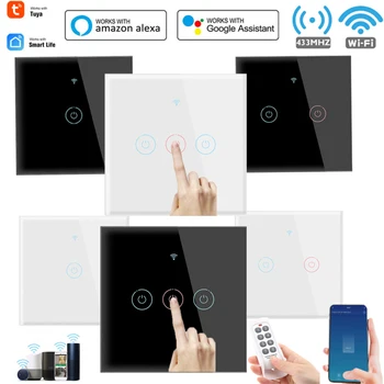 Tuya Smart Elu App WiFi Touch Lüliti Valgus Seina Paneeli RF 433Mhz Remote DIY Relee Kaitselüliti Moodul Home Google Alexa 110-250V