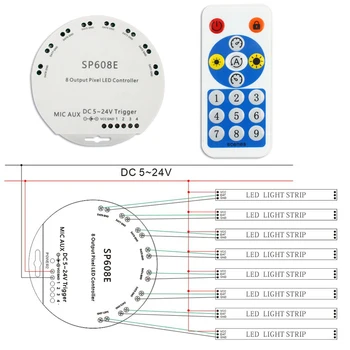 VIPMOON LED RGB Ribade Väljund Kontroller Bluetooth Remote LED Ribad Kontrolli SP608E 8 Kanalit 3528 5050 Led Riba