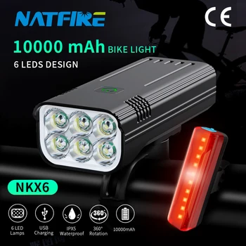 NATFIRE 10000 mAh Bike Kerge Veekindel USB Laetav LED Jalgratta Valgus Super Ere Taskulamp Jalgrattaga Ees / Taga Hele