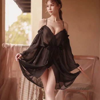 Seksikas Sleepshirts Mood Nightgowns Spagetid Rihm Daamid Naistepesu Naiste Sügav V Seksikas Sleepwear Näha Läbi Öö Kleit 2021 Uus
