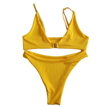 Naiste Sexy Värviga Sügav V Rinnahoidja Top Kõrge Vöökoht Aluspüksid, Ujumisriided, Bikiinid Komplekti Kõrge Vöökoht Ujumistrikoo Trikoo Suplejaid