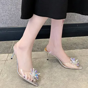 VMTI 2021 Hooajal Uus Seksikas Rhinestone Pikad Stiletto Kõrge Kontsaga Sandaalid Läbipaistev Kristall Välimine Kanda Naiste Sandaalid