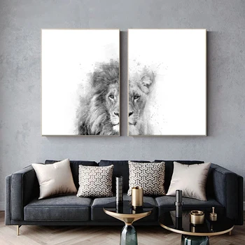 Lõvi ja Lavica Loomade Lõuendile Maali Must Valge Abstraktse Plakatid, Prindid Seina Art Pilt elutoa Seina Decor Cuadros