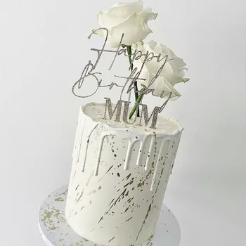Akrüül-Happy Birthday Cake Toppers Glitter Hõbe Ema Kooki Toppers Ema Sünnipäev Cupcake Teenetemärgi Asjade Uus