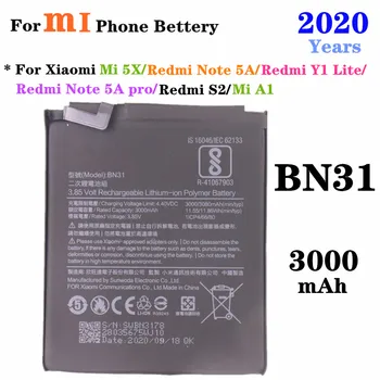 3000mAh BN31 Aku Xiaomi Mi 5X Redmi Märkus 5A / 5A pro Mi A1 Redmi Y1 Lite Redmi S2 Phonen Asendamine Aku