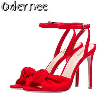 ODERNEE Sandaalid Naistele 2021 uus Euroopa ja Ameerika daamid punane lilla must sõlmes kõrge kontsaga sandaalid naiste kingad 34-46
