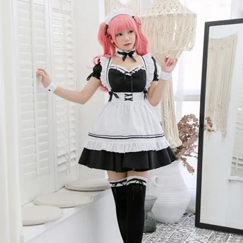 Naiste Neiu Riided Anime Pikk Kleit Must ja Valge Põll Lolita Kleit Kleidid Cosplay Kostüüm Anime Cosplay
