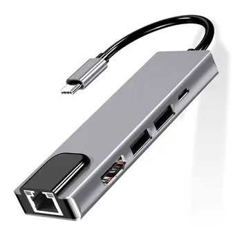USB-Tüüp C-Hub Adapter Dock koos 4K HDMI-ühilduvate PD RJ45 Ethernet Lan eest MacBook USB-C-Tüüpi Rummu Alumiiniumist alloyAdapter
